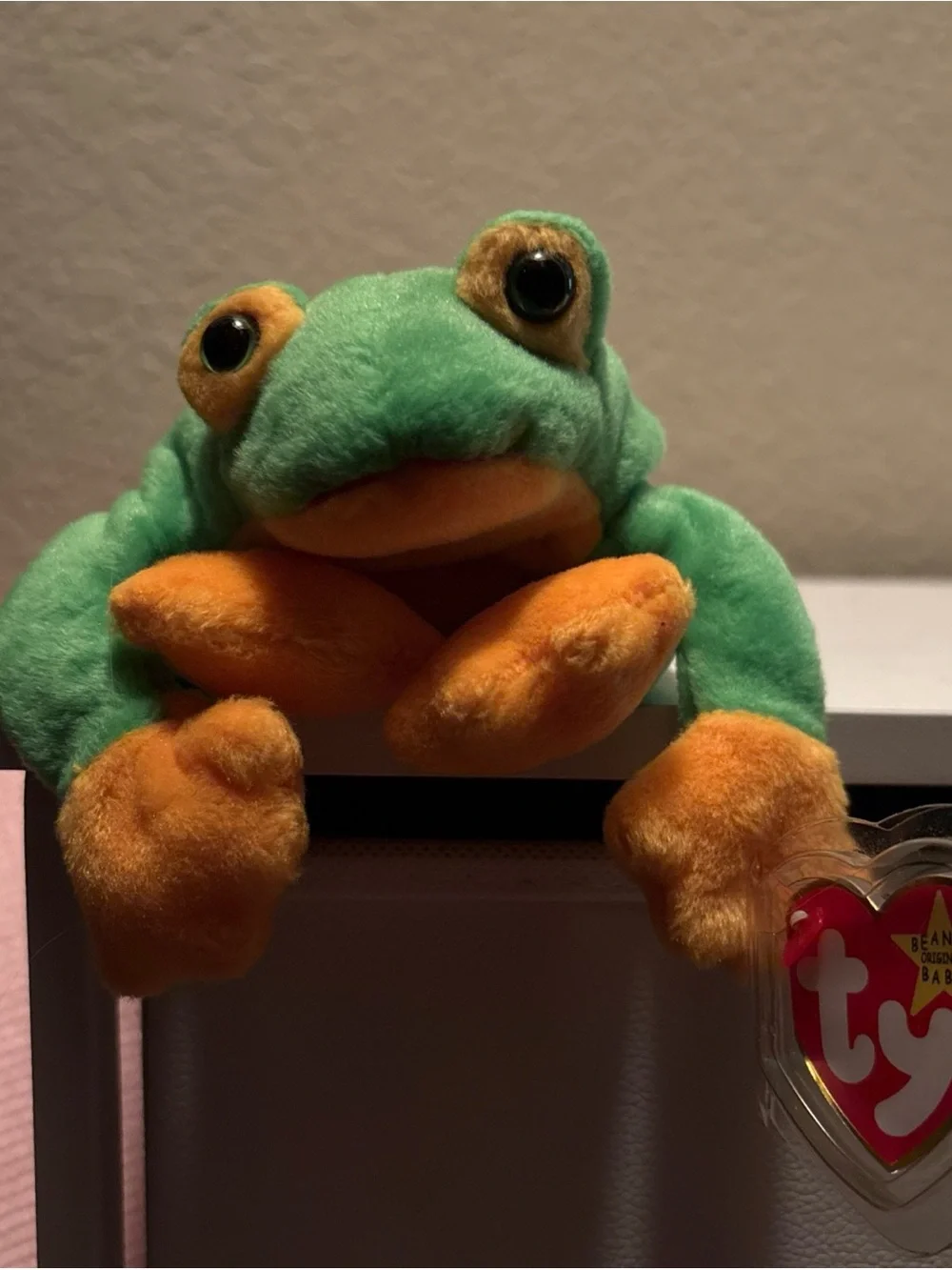 Ty Green and Orange Frog Plush Beanie